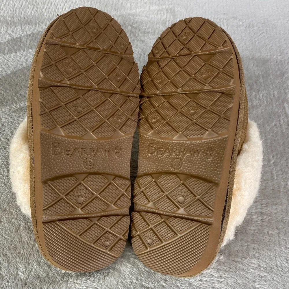 Bearpaw‎ Slipper Shoes Youth Size 13 Brown Suede Shearling Lined Clog Mules NEW
